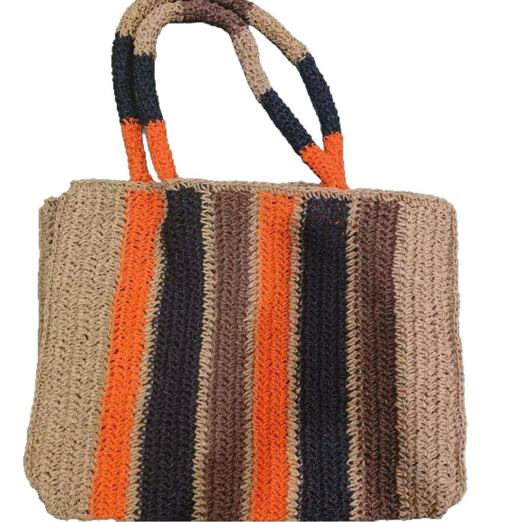 Advanced Striped Woven Bag, Handmade New Large Capacity Woven Bag, Single Shoulder Tote Bag, Women's Beach Bag