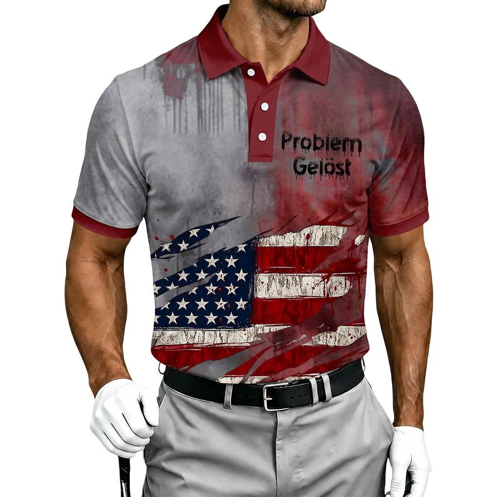 Men's Short Sleeve Polo Shirt Button Down Casual Fit Printed Halloween Themed Polo Shirt with Graphic Design for Everyday Wear