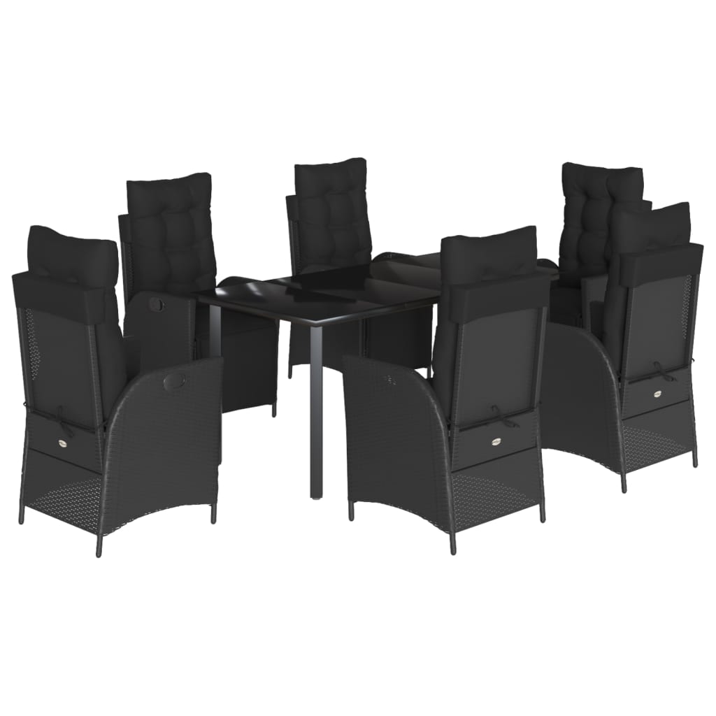 Vidaxl 7-Cz. Garden Furniture Set With Cushions, Black, Poly Rattan