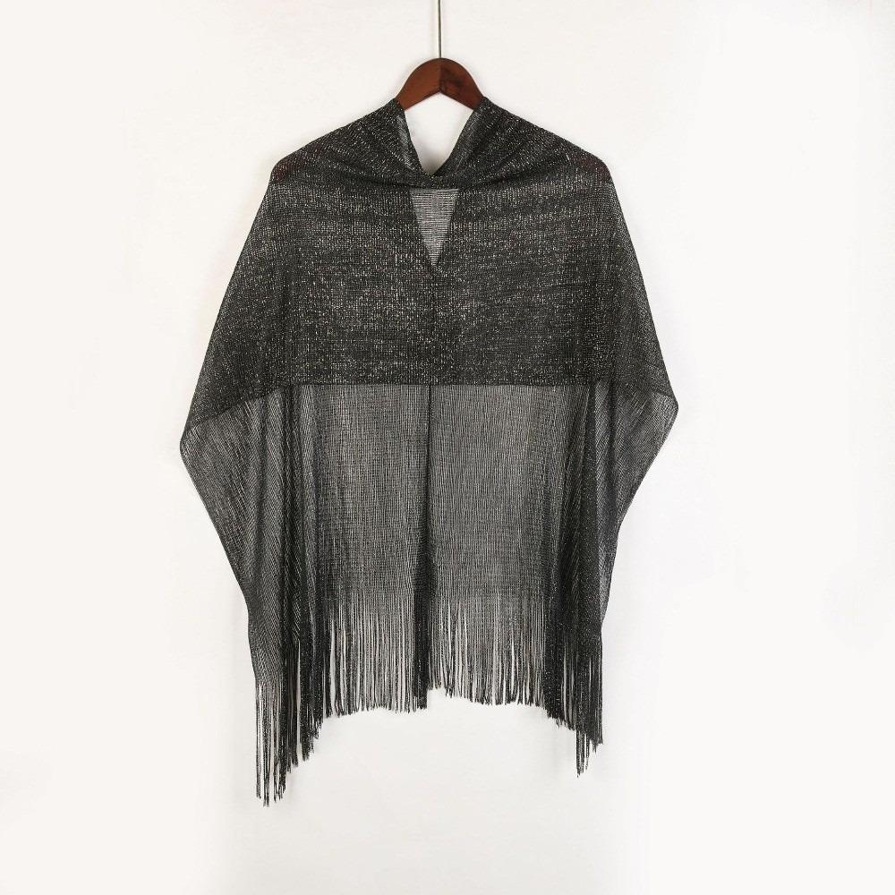 Gold Silver Shiny Silk Shawl Lace Tassel Fashion Hijab Fashion Evening Dress Scarf  Summer Wear