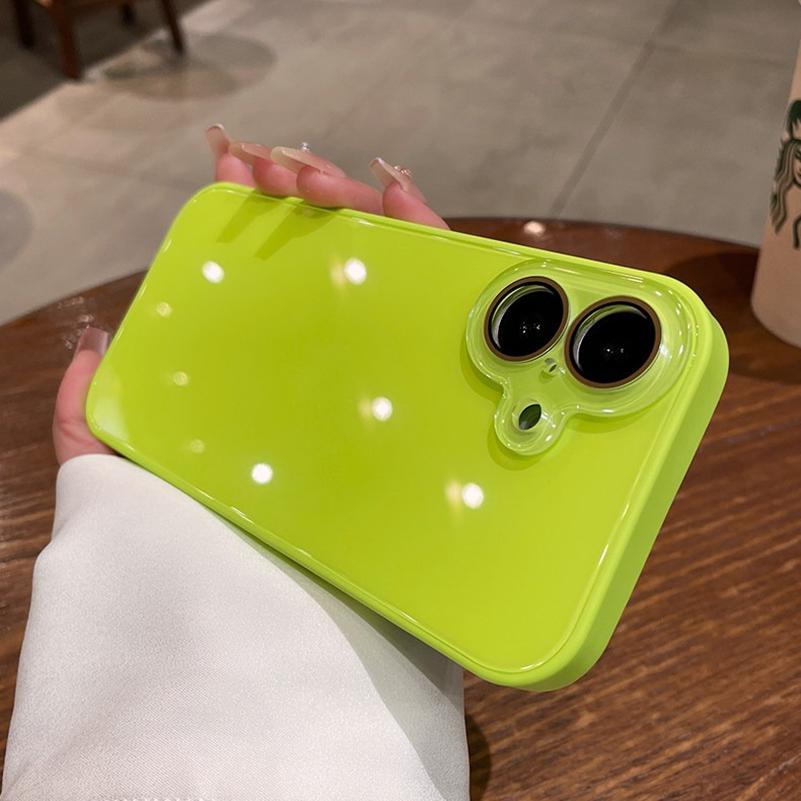 Cute Candy Color Glossy Glass Back Case For iPhone 17 15 16 Pro Max 14 13 12 11 Camera Protector Anti-shock Cover for iPhone17