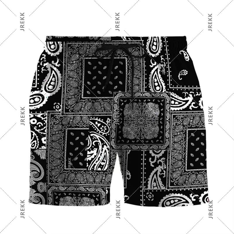 Paisley Fashion Beach Swim Shorts For Men 3D Print Quick Drying Drawstring Board Shorts Simple Square Plaid Surf Swim Trunks