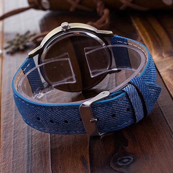 Women's World Map Dial Denim Fabric Strap Analog Quartz Students Wrist Watch