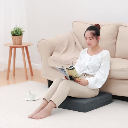 Shinnwa Large Square Zabuton Cushion, 50x50cm, 10cm Thick, Thick Floor Cushion/Chair Pad with Washable Cover and Non-Slip Backing, Black/Gray