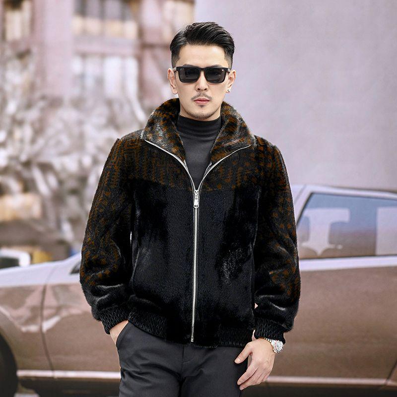 

Men s Casual and Fashionable Mink Coat for Autumn and Winter, Zipper Jacket, Stand-up Collar, Warm Faux Fur Coat, Thickened 4XL