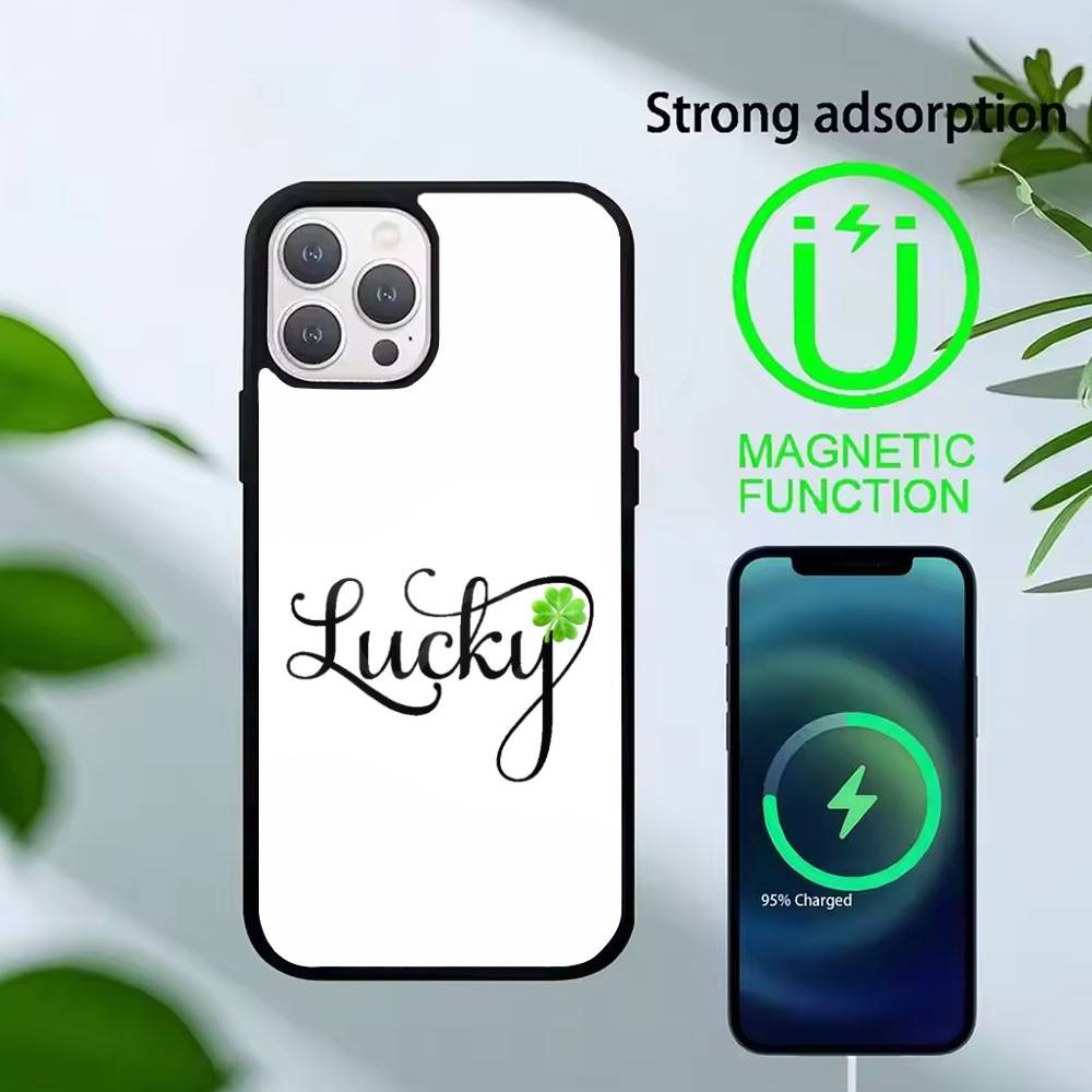 2026-Four-leaf clover Phone Case For iPhone 14,16,15,13,17,12,Plus,Pro,Max Magnetic For Magsafe Frosted Cover