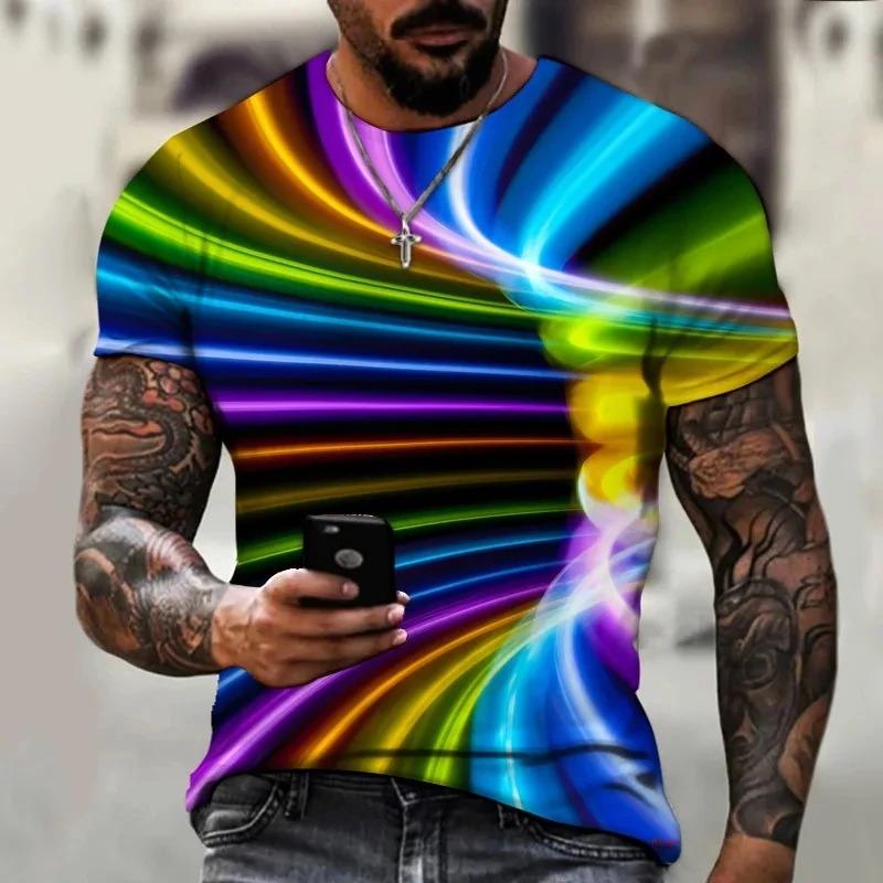 

Fashion Summer New Optical Illusion Pattern Men s T-shirt Street Hip Hop Harajuku Round Neck Plus Size Short Sleeve XS