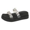 Rhinestone Transparent Belt One-word Cool Slippers Fairy Shoes Wear 2025 Summer Thick-soled Height-increasing Small Slippers