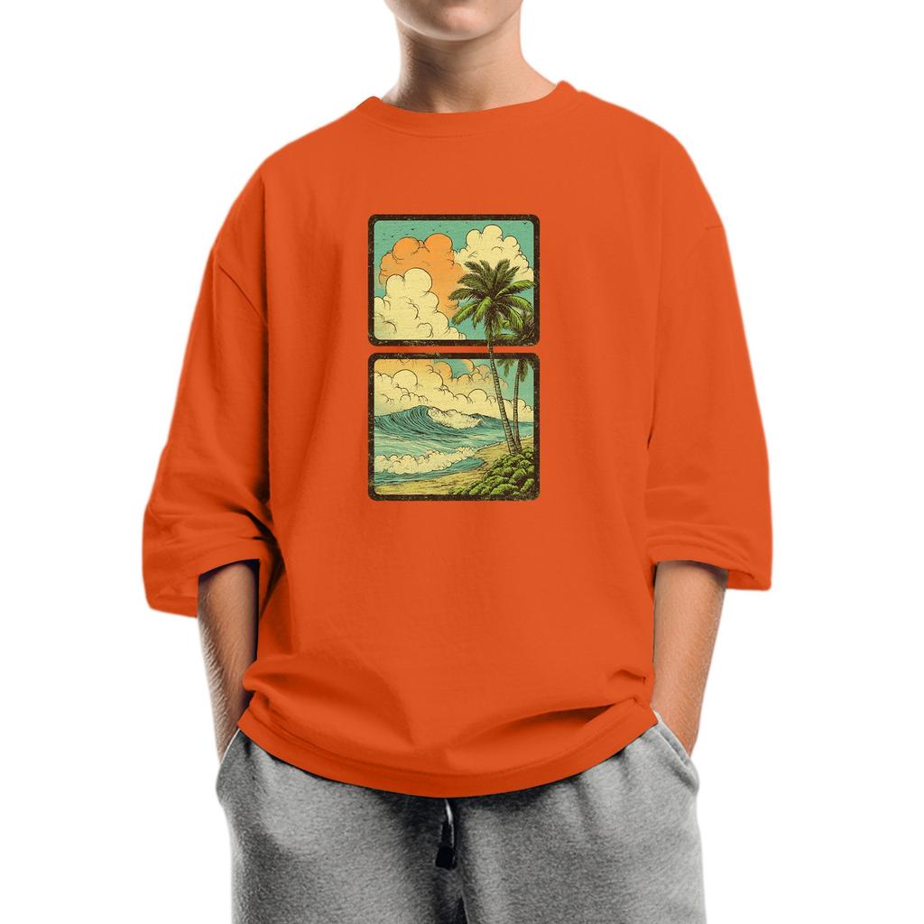 Moda dziecięca Drukowana bluzka z okrągłym dekoltem i rękawem 7/8, casualowy T-shirt