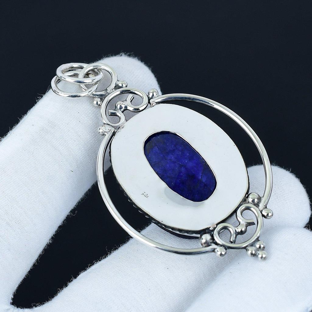 Blue Sapphire Pendant, 925 Sterling Silver Handmade Jewelry, Blue Sapphire Silver Pendant, Party Wear Jewelry For Women's, Pendant Halloween Jewelry
