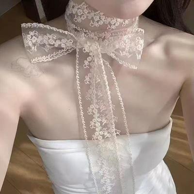 Stickerei Langes Band und Gürtel-Accessoires Französische Spitze Schal Sommer Aushöhlen Floral Langes Band Schals Haargummi Snood Stirnband