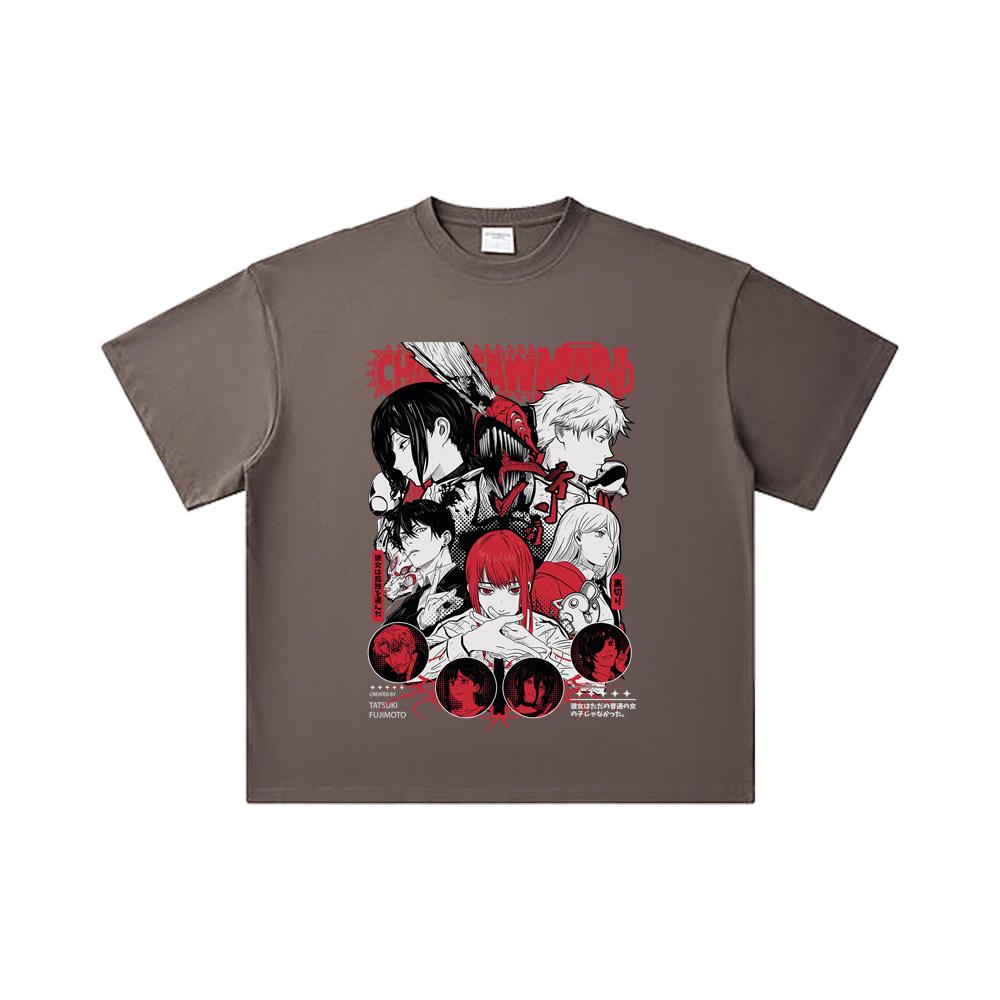 260 GSM Double Yarn 32 Count 100% Cotton Chainsaw Man V60 Print Unisex Heavy Cotton T Shirt