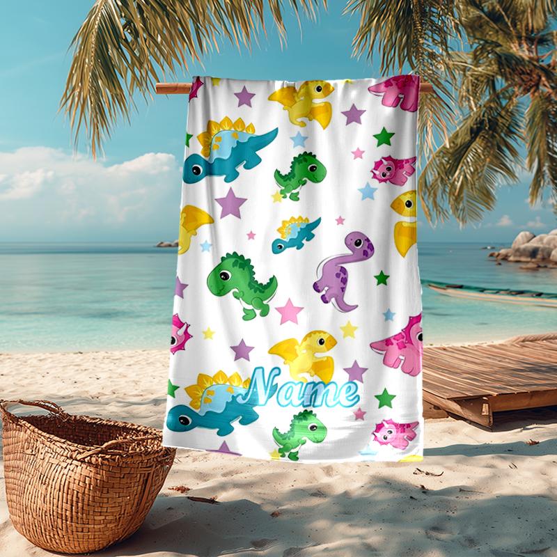 Personalisierbares Ultra-Weiches Strandtuch mit Dinosaurier-Thema, Ideal für Pool - Camping, Tauchen - Perfekter Reisebegleiter, Lebendiges Strandtuch.