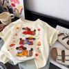 Sommer-Ankunft: Kinder Cartoon besticktes Baumwoll-T-Shirt (Kurzarm, Lockere Passform, Koreanischer Stil)