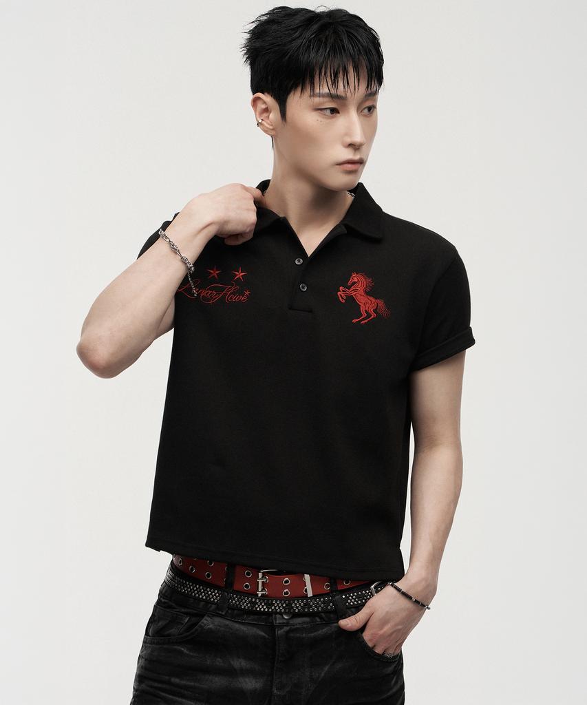 LANARCHIVE [0144] Wild Horse Pique Short Sleeve T-Shirt - Black