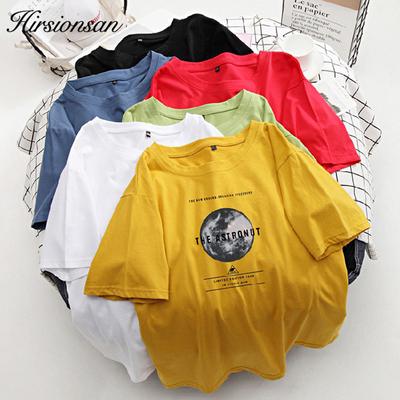 Hirsionsan Camiseta de Algodão Estampada Feminina Verão Quente Harajuku Camiseta Coreana Vintage para Senhoras Tops Femininos Confortáveis Soltos