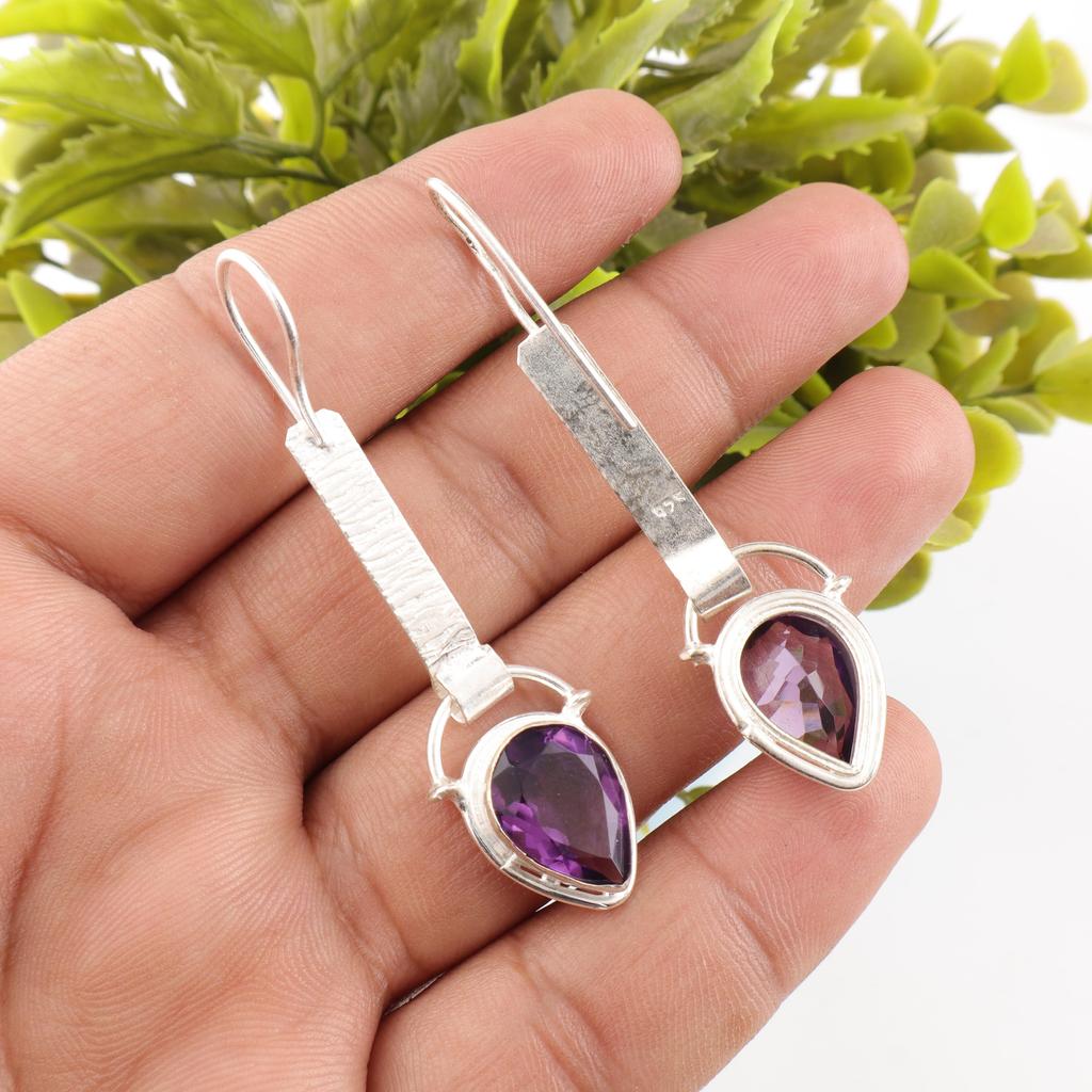 Amethyst Earrings Gemstone Jewelry, 925 Solid Sterling Silver Earrings, Gift For Women Handmade Earrings