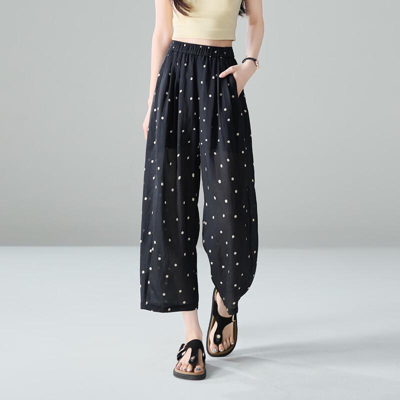 SOFSIL Women's High-Waist Polka Dot Ramie Harem Pants