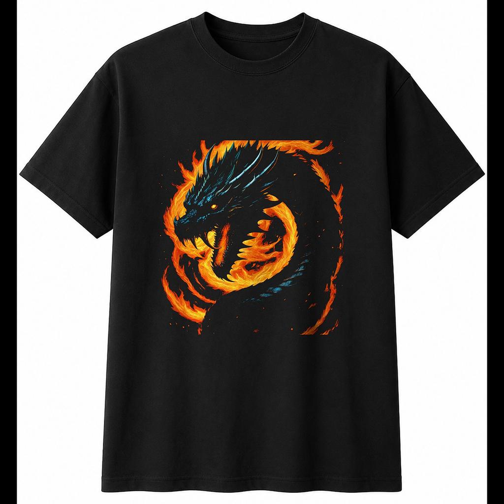 Norse Serpent Dragon Mens T-Shirt Fantasy Black 100% Cotton RPG Tee Gaming