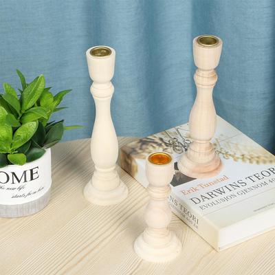 Support de Table de Cheminée en Bois Non Peint Pilier en Bois Rétro Décoration de Mariage Porte-Bougie Bougeoir
