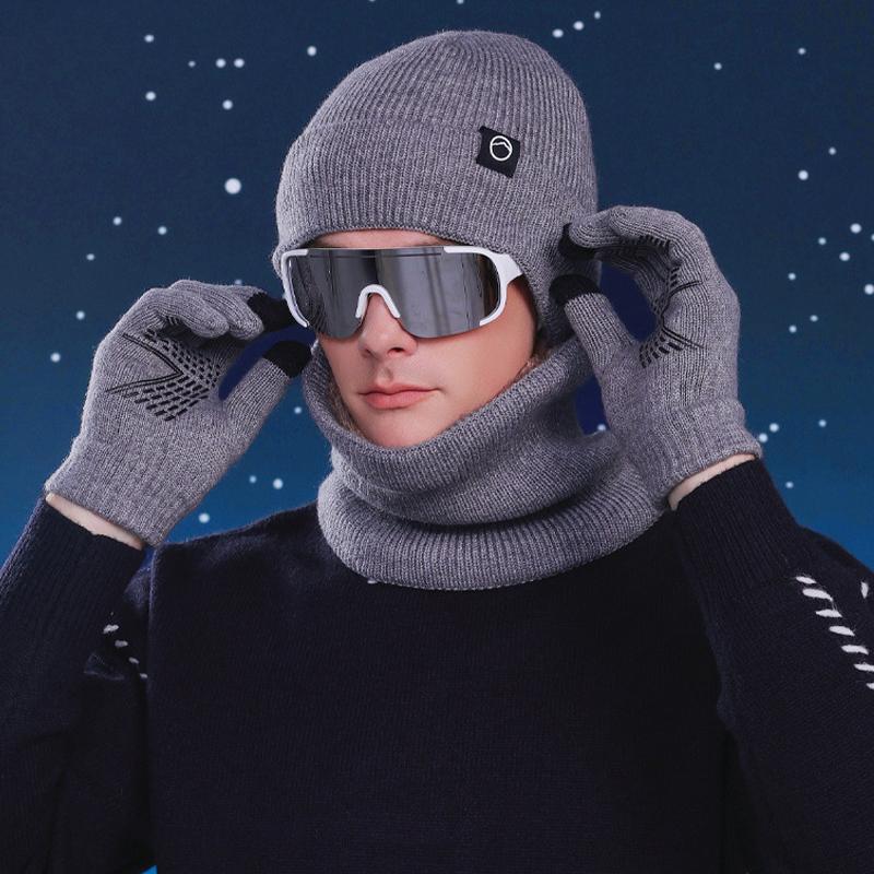 Зимняя шапка перчатки шарф костюм бархат теплая защита ушей шерстяная шапка мужская — фото 7