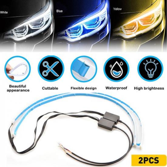 For Headlight LED Light Amber Sequential Flexible Turn Signal Blue Strip White 2