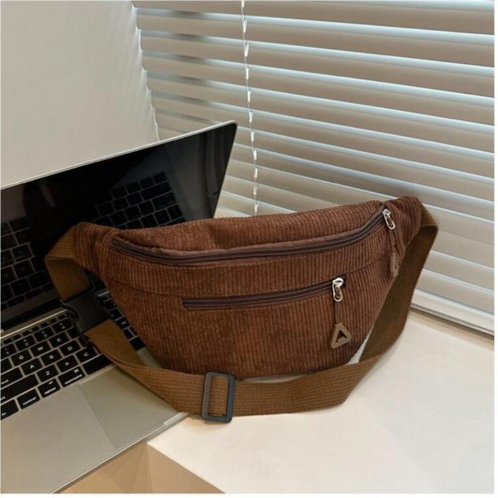 Modische Große Kapazität Hüfttasche Braun Cord Anti-Diebstahl Brusttasche Umhängetasche Damen