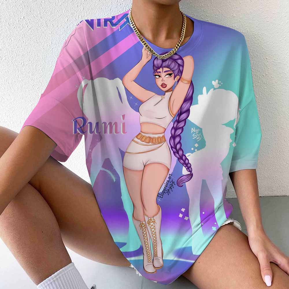 Hot K-Pop Demon Hunters Mira Rumi Zoey Printing T-shirt Women Fashion Short Sleeve Street Casual Personality Summer T-shirt