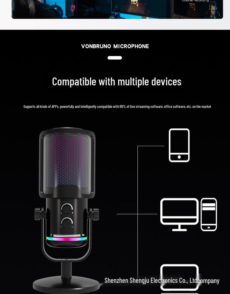 מיקרופון קונדנסר USB RGB לסטרימינג, גיימינג והקלטה