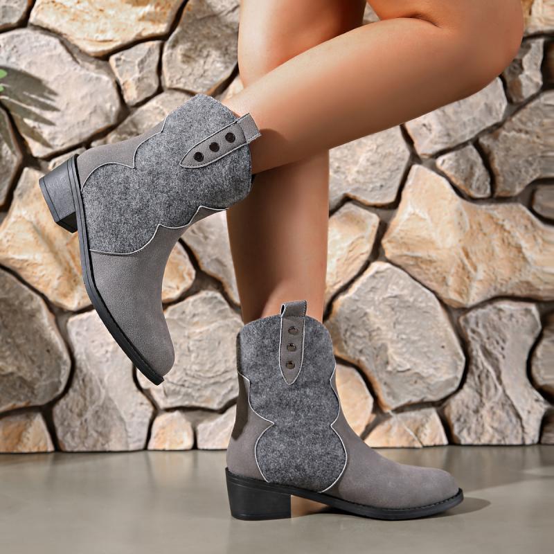 Fashion Fashion Metal Rivet Decoration Suede Western Cowboy Boots Sexy Pointed Toe Medium Heel Riding Boots Music Festival Outdoor Shoes
