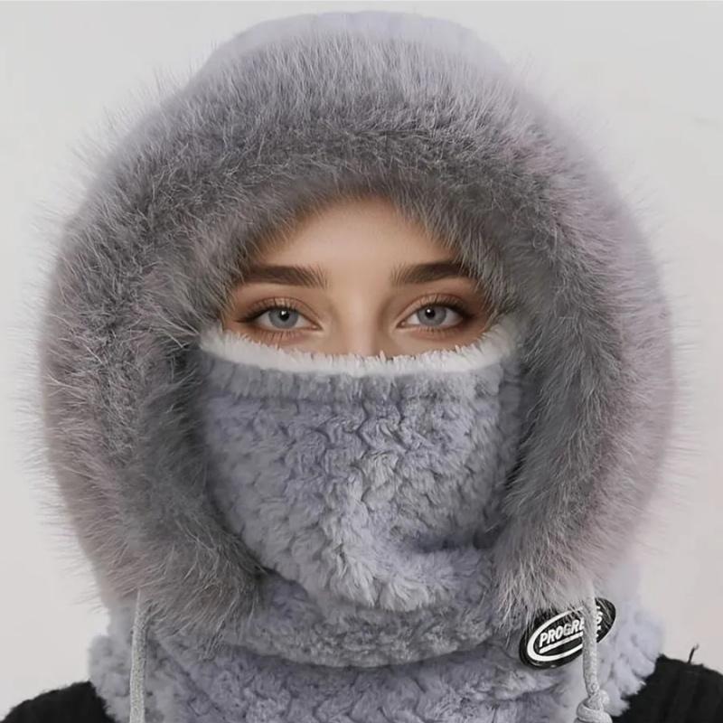 Зимняя милая плюшевая шапка-маска-шарф 3 в 1, теплая балаклава, женская шапка для велоспорта серый
