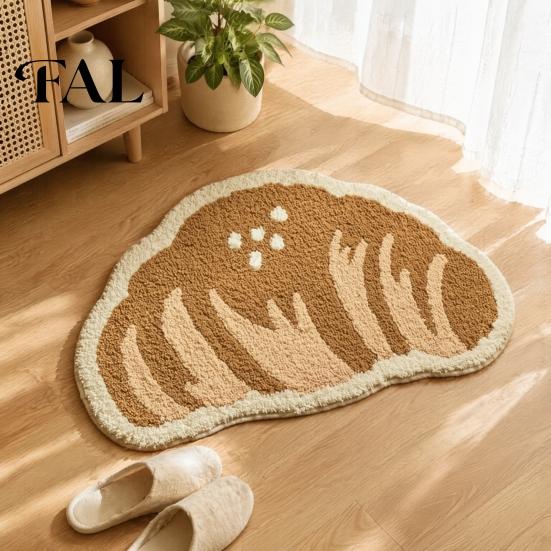 Fluffy Imitation Cashmere Rug Croissant Bath Mat, Non-slip Absorbent Soft Bathroom Rug, Decorative Cheese Monstera Leaf Machine Washable Area