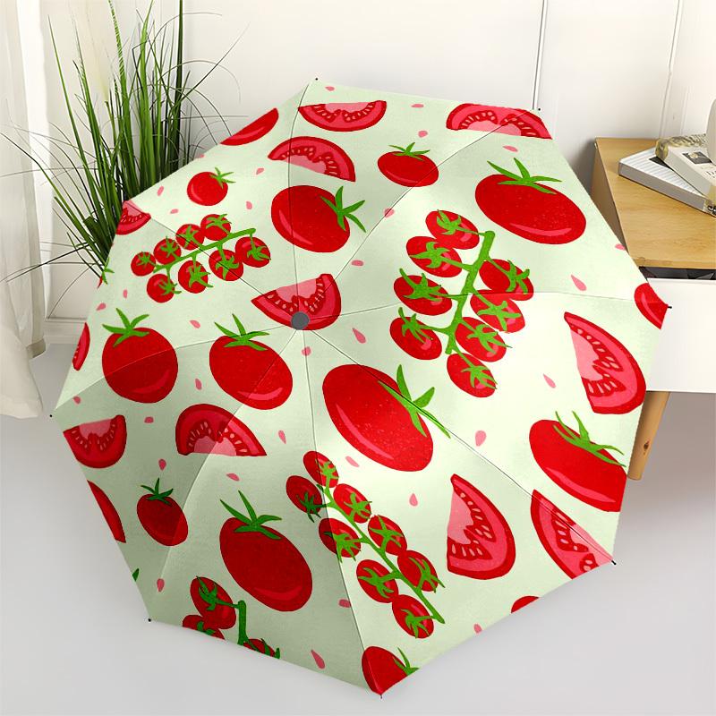 1pc Tomato Pattern Design Umbrella with Plastic Handle,Compact & Stylish,Cartoon Pattern,Outdoor UmbrellaPT314