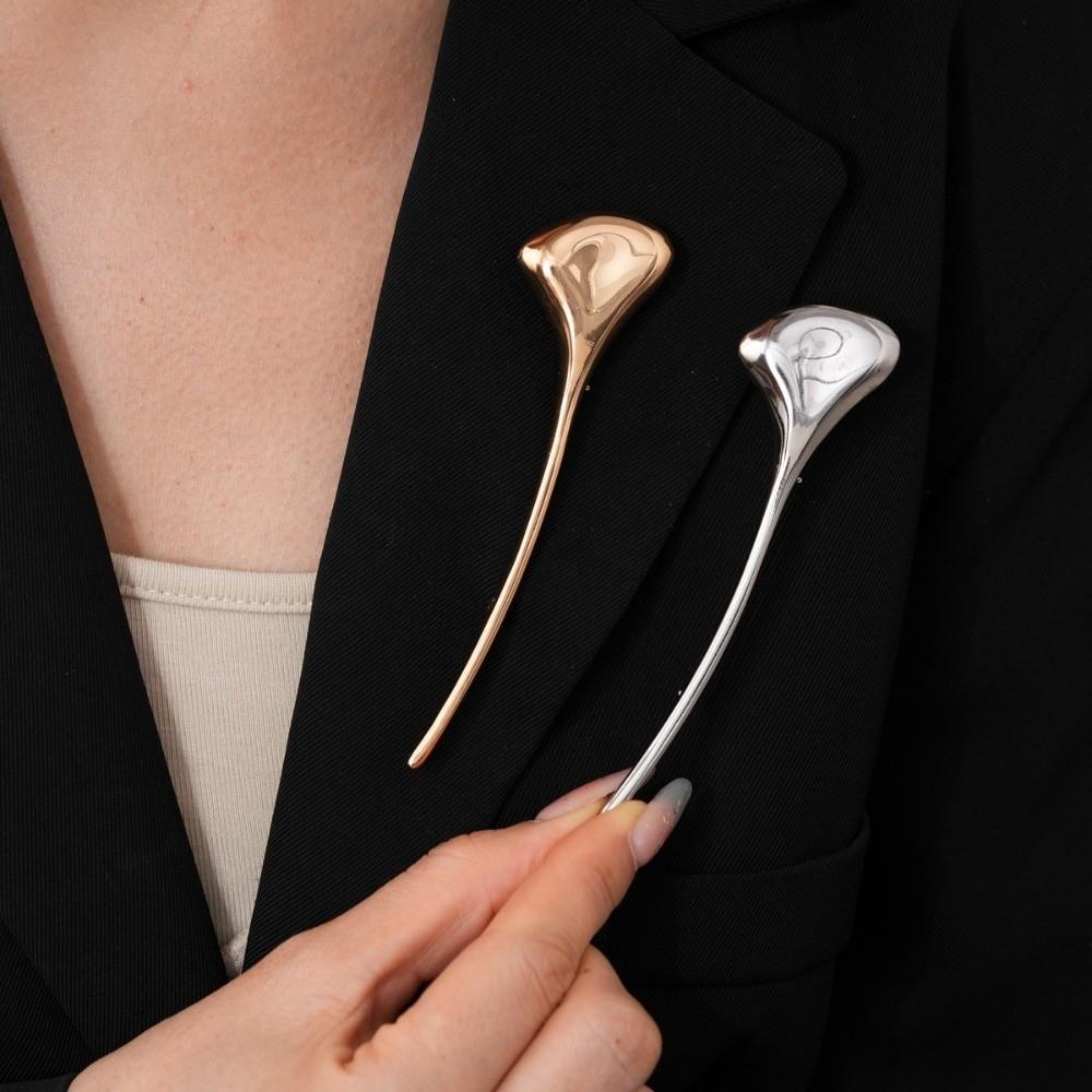 Corsage Ornament Long Leaf Pin French Style Metal Glossy Brooch  Western-style Clothes