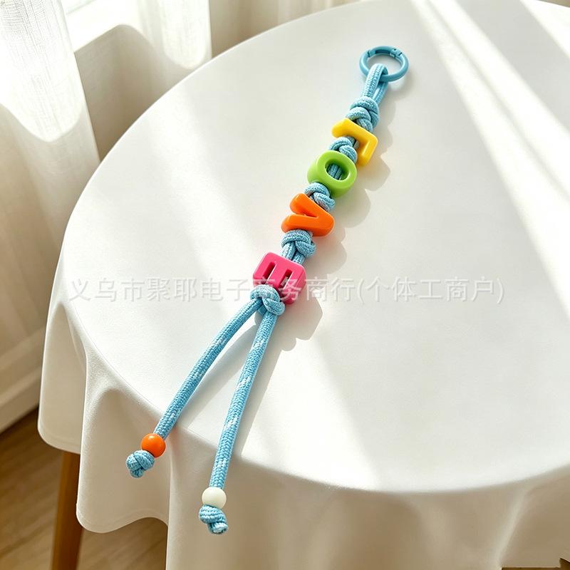 Miu Style Colorful Letter Bead Bag Charm - Dopamine Acrylic with Woven Rope