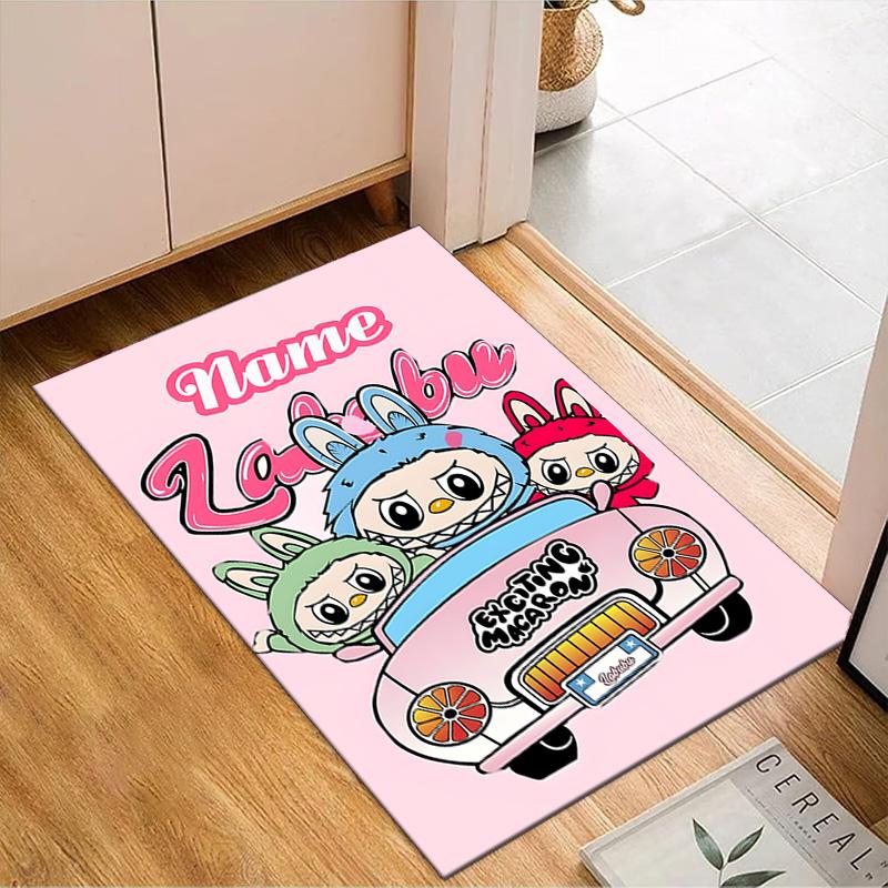 Custom Name Pink Labubu Cute Theme Rug Game Carpet, Floor Mat for Bedroom Living Room Entryway Rug, Home Decor Idea Gift for Christmas birthday