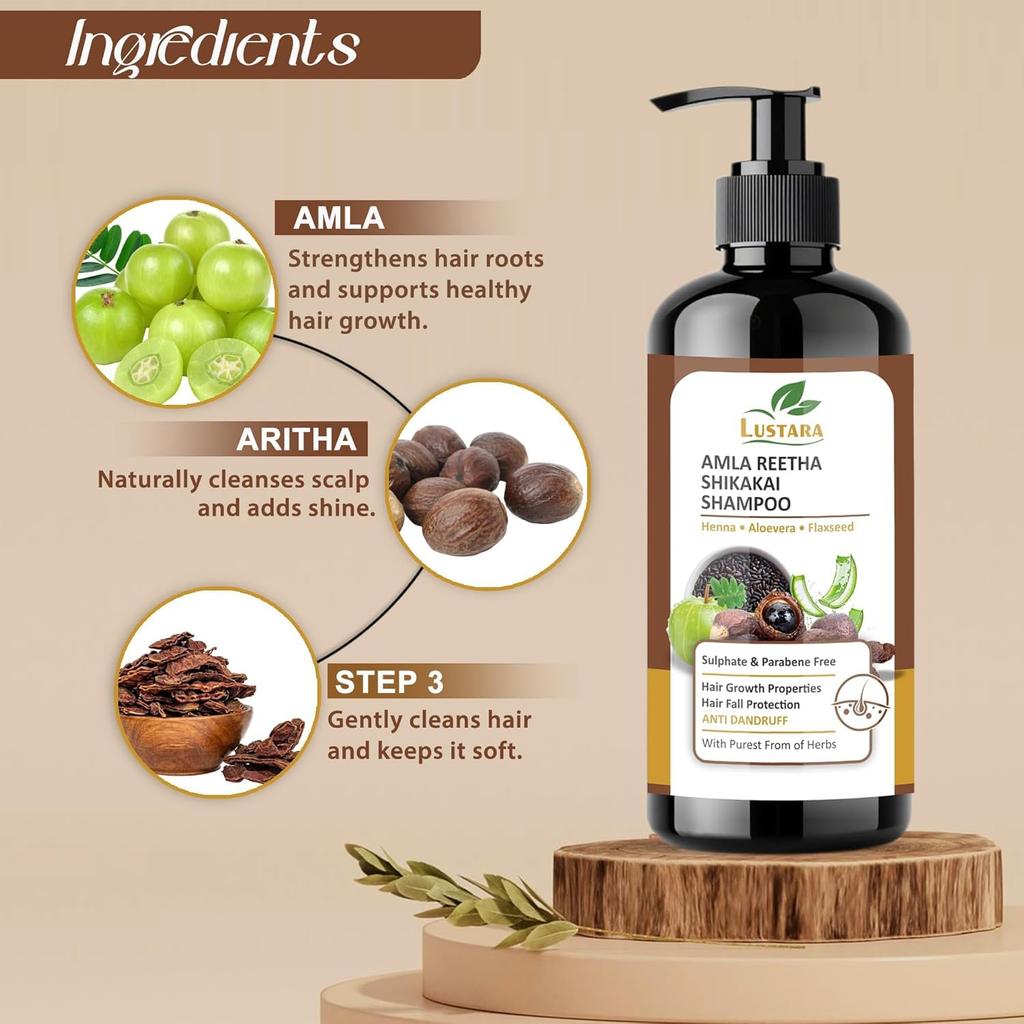 Natural Amla Reetha Shikakai Hair Growth Shampoo | Herbal Shampoo For Hair Fall Control & Dandruff Care | Sulphate & Paraben Free | All Hair Types