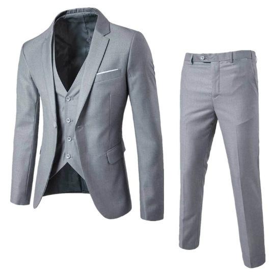 Men Suit Formal Suit Turndown Collar Pure Color One Button Suit Set Daily Wear