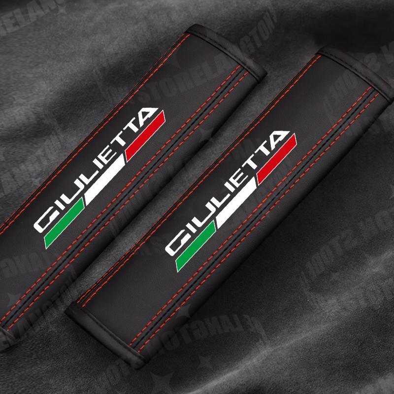 

2Pcs Car Styling For Stelvio Giulietta Giulia Italia Logo Leather Car Safety Belt Shoulder Cover Pads Accessories