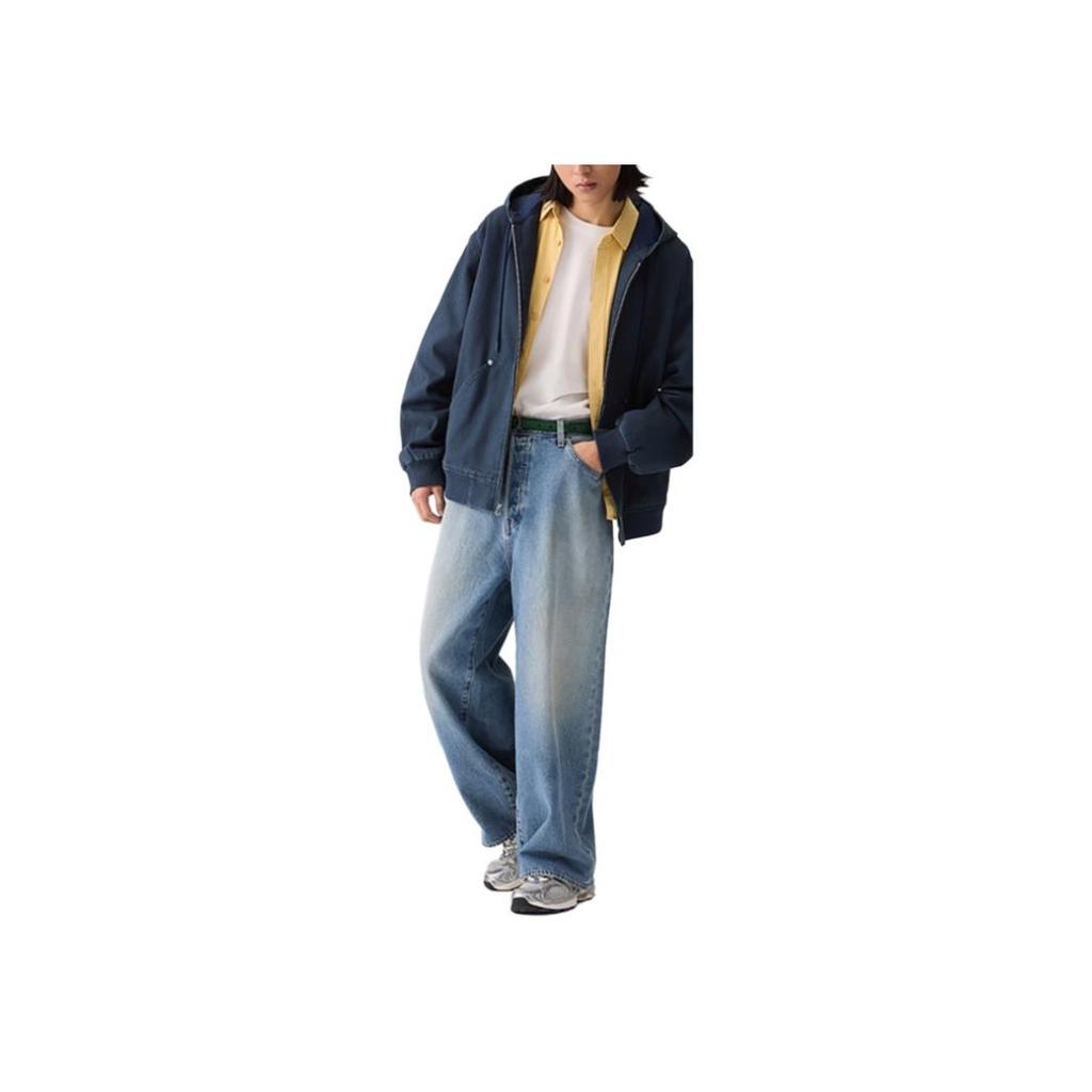 Levis Workwear Loose Fit Solid Color Hooded Long Sleeve Denim Jacket Men Jackets Dark-Blue 003L7-0004