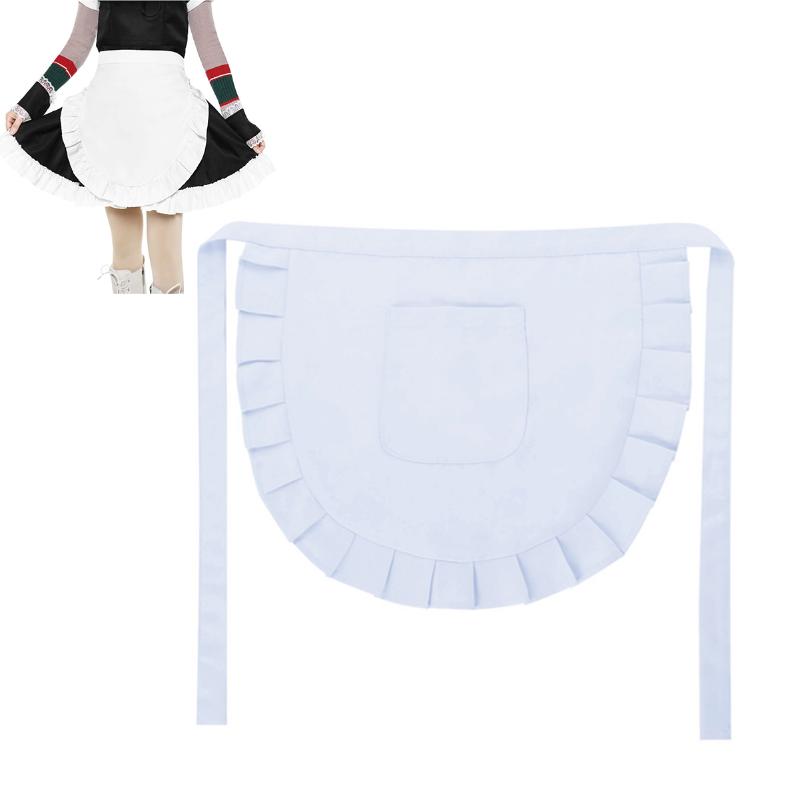Girls Ruffled Edge Half Apron Practical Pocket Design Kids Apron for Cooking Baking Classroom 1Pcs