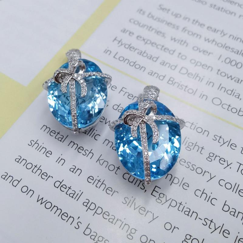 Přívěsek SACEGEMS 15*20mm Přírodní švýcarský modrý Topaz Přívěsek 925Sterling Silver Náhrdelník pro ženy Každodenní párty Jemný šperkový dárek
