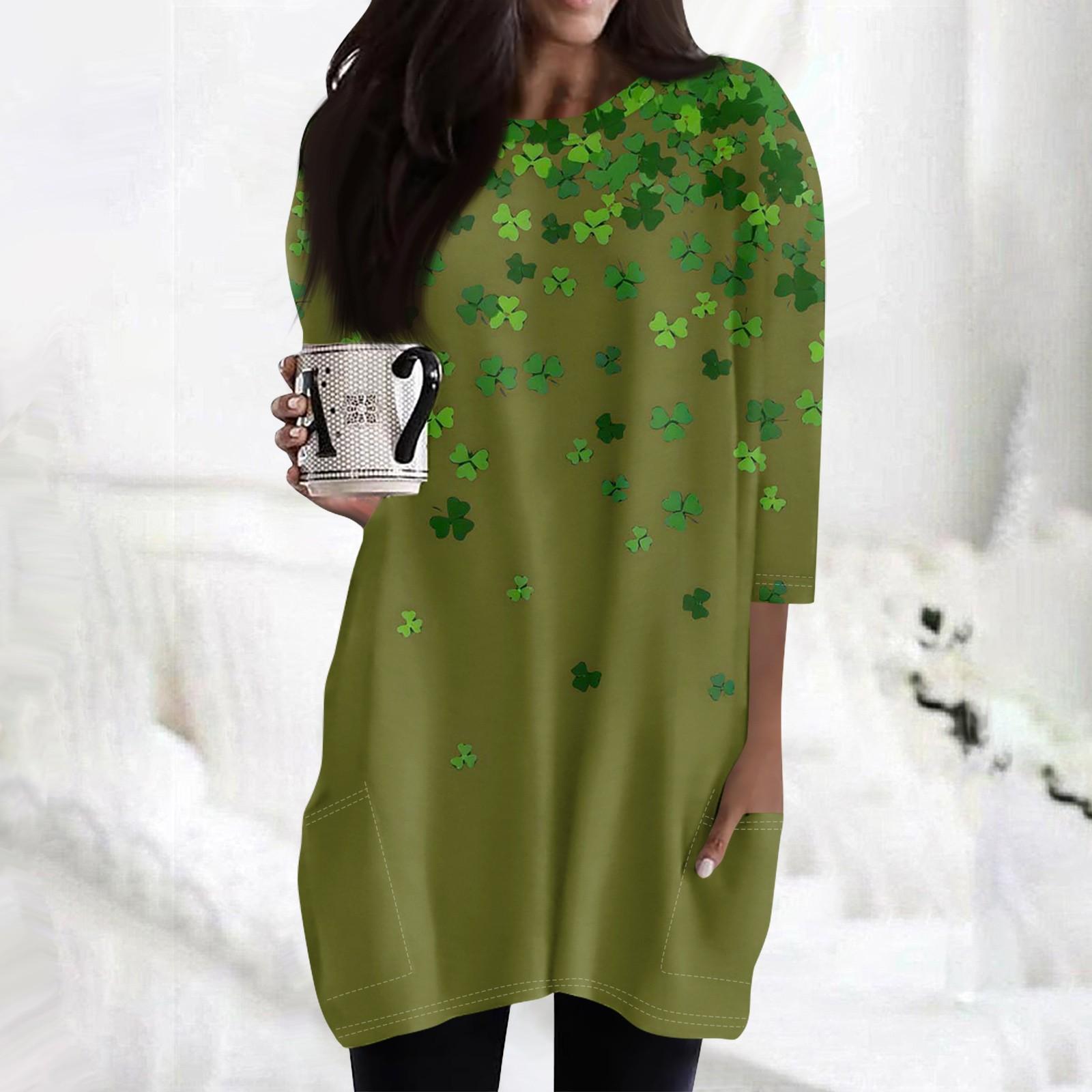 

Женские повседневные рубашки с рукавом 3/4, модные туники с принтом Святого Патрика и карманами XXXL