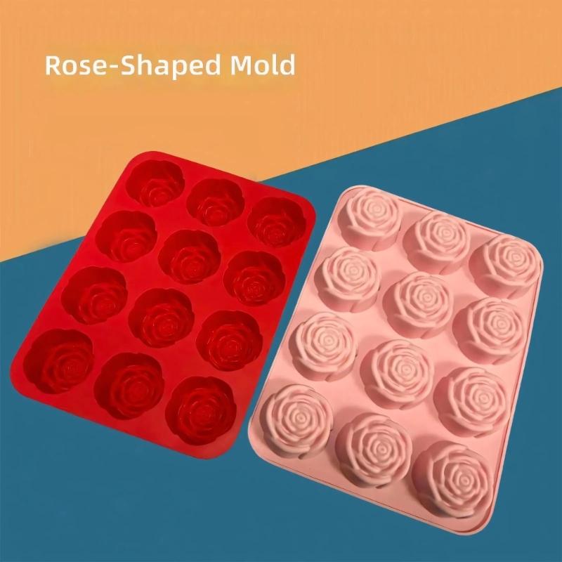 12 Cavity Rose Silicone Molds Set Oven Bake Flower Pan For Professional Bakers And Creative Cooking Enthusiasts