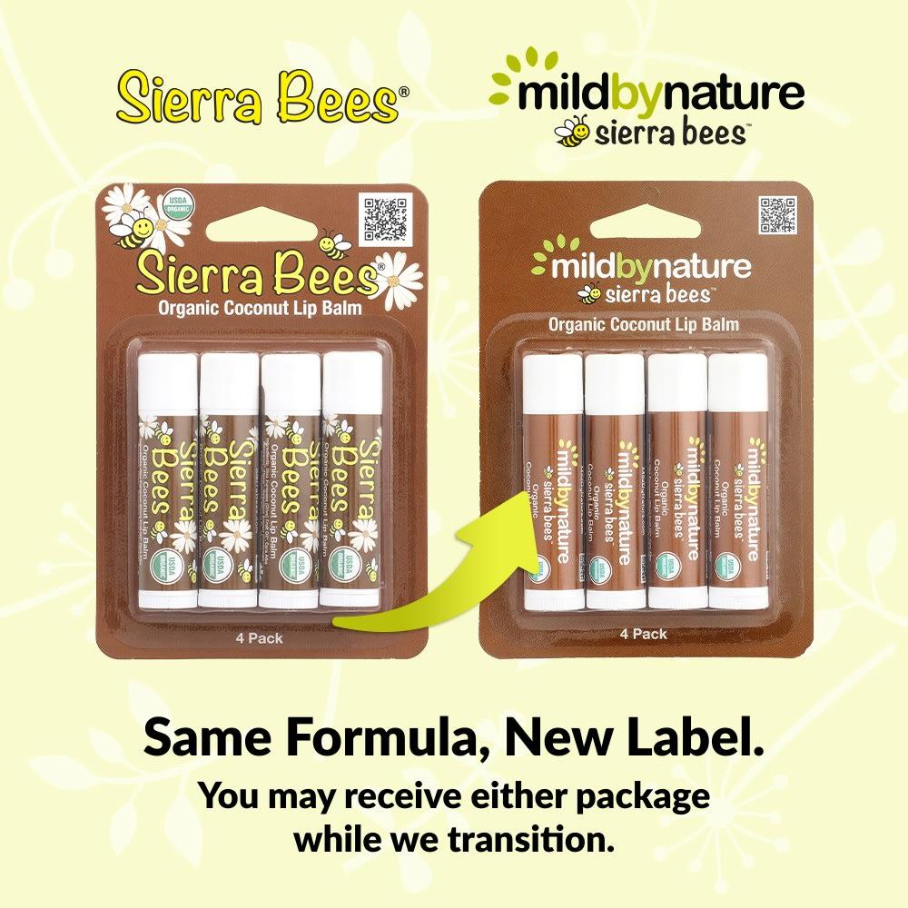 Mild By Nature Sierra Bees™, Organic Lip Balm, Coconut, 4 Pack, 4.25g (0.15oz) Each