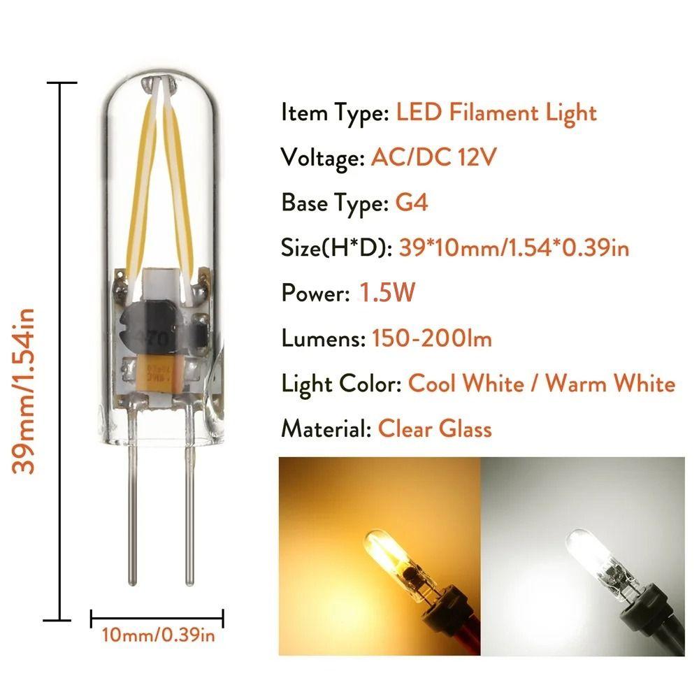 Professional 12V Filament Bulb Warm 3000K Energy Efficient G4 LED Bulb Cool White 6000K Halogen Glass Lampa Home Lighting