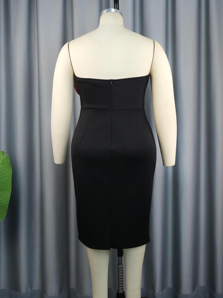 European and American Strapless Color Block Off-the-Shoulder Evening Dress with Bow