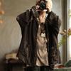 Women's Retro Coffee Waffle Weave Linen Shirt Coat - GMJ410