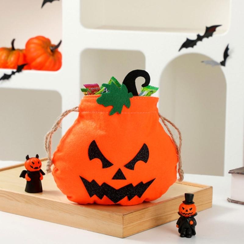 Pumpkin Shape Trick or Treats Bag Halloweens Candy Collector With Soft Handle for Holiday Accessory Storage Pouch