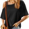 Women's Clothing European and American Cross-Border Summer New Loose Casual One-Shoulder Off-The-Shoulder Loose Short-Sleeved Women's T-Shirt